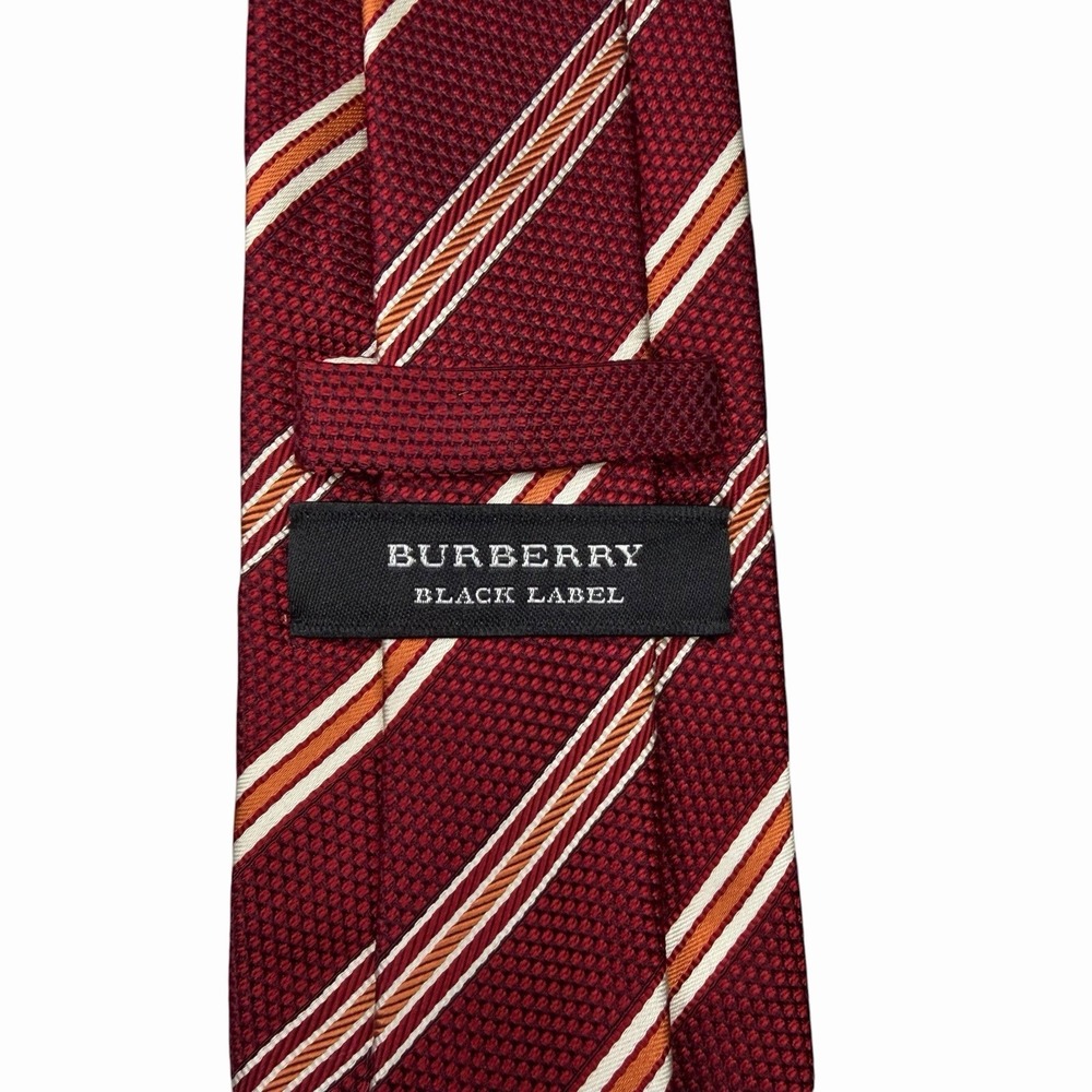 Burberry Black Label Men's Tie Red/Orange Striped Silk 3.5" (W) x 59.25" (L) euc